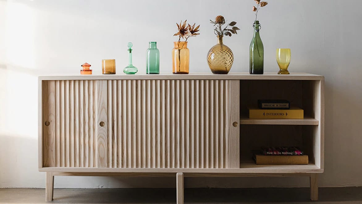 Entertainment center with vases