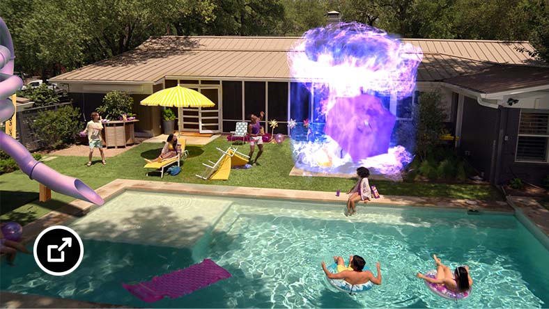 People watch purple explosion near backyard pool  
