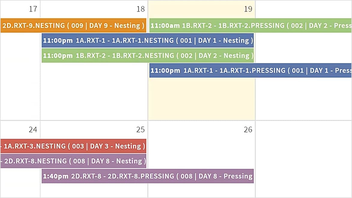 Tasks in a calendar view for shop managers to maximize productivity and track performance for resourcing