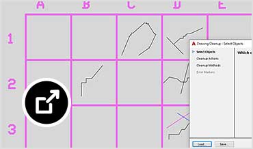 Selecting objects to clean and anchor through the drawing cleanup tools