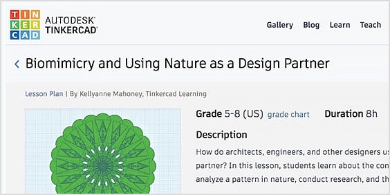Webpage with Tinkercad lesson plans