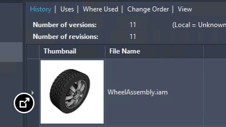 User interface of Vault Professional showing a wheel assembly project