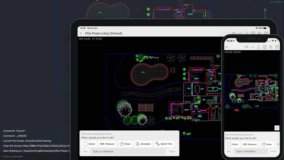 A design in Autodesk AutoCAD on web, tablet, and mobile